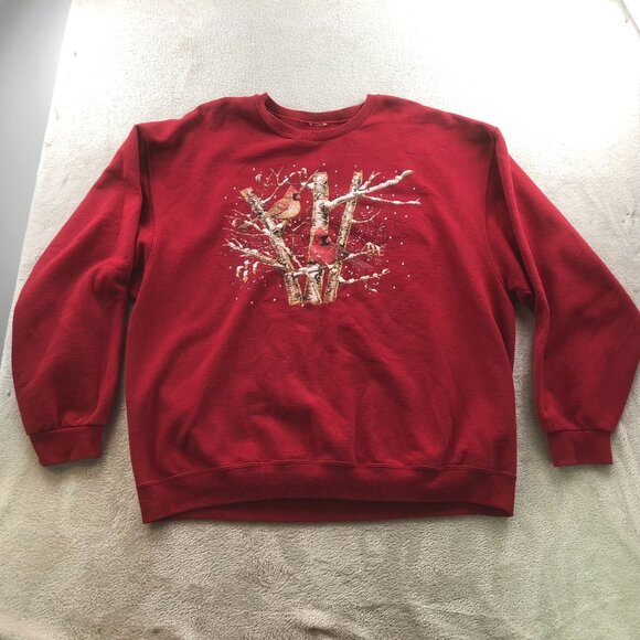 Vintage Womans Sweatshirt Large Crewneck Red Pullover Bird Graphic Print Casual - Picture 6 of 7